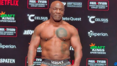 Mike Tyson at wigh-in ahead of fight vs. Jake Paul