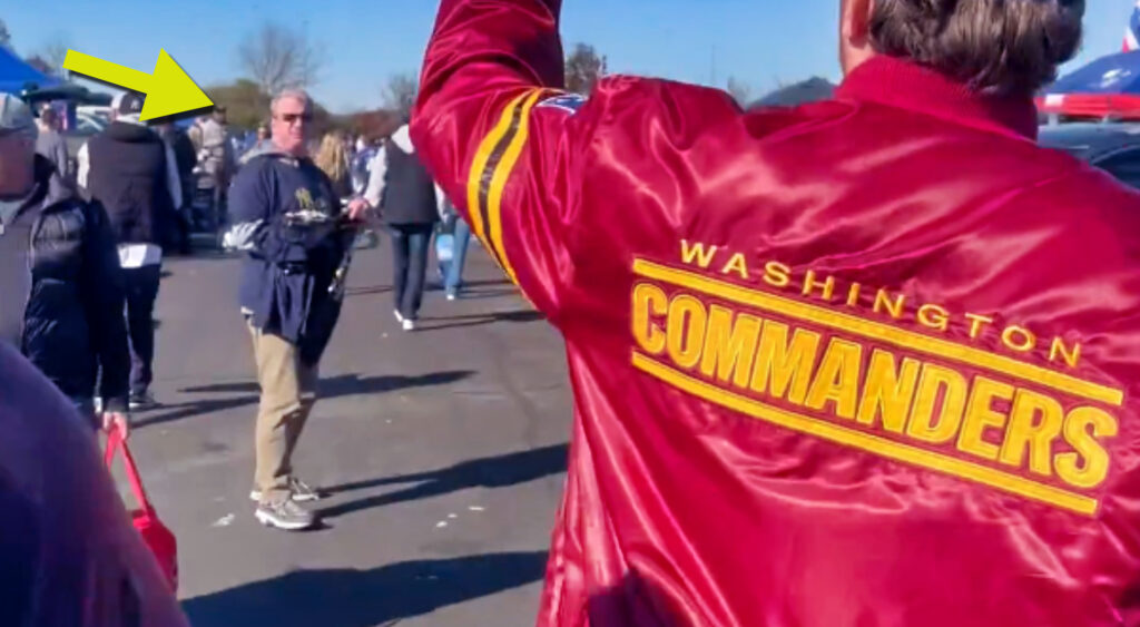 New York Giants fan speaking to Commanders supporter