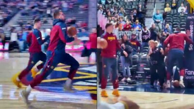 Nikola Jokic nearly collided with a female staff member while making a layup during warmups