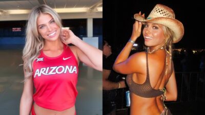 Paris Mikinski posing in Arizona gear and in cowgirl gear