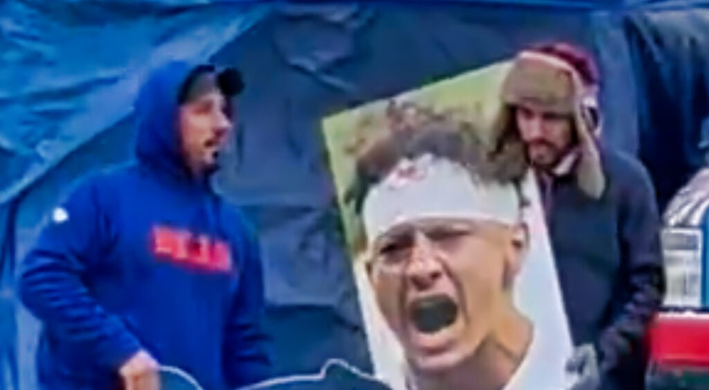 Bills fans with Patrick Mahomes sign