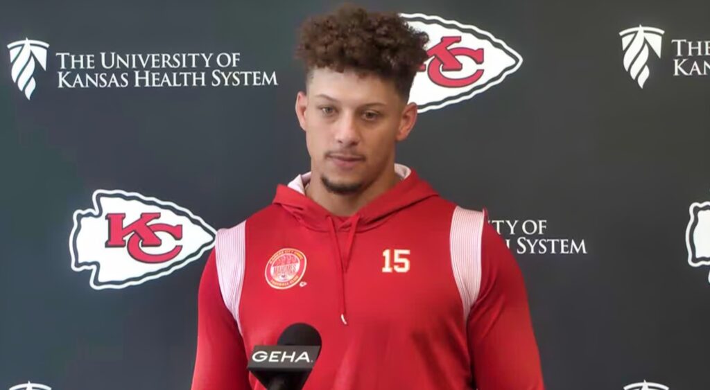 Patrick Mahomes at a press conference.