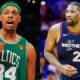 Paul Pierce of the Boston Celtics and Joel Embiid of the Philadelphia 76ers