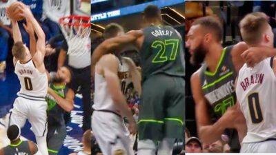 Rudy Gobert and Christian Braun's brawl during the Timberwolves vs. Nuggets game