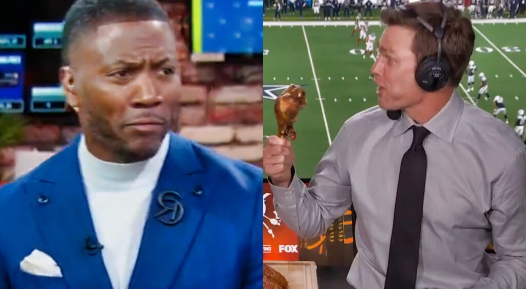 Photos of Ryan Clark in suit and Tom Brady eating turducken