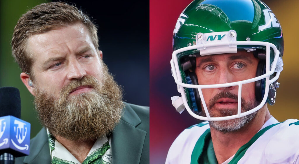 Close-up photos of Ryan Fitzpatrick and Aaron Rodgers