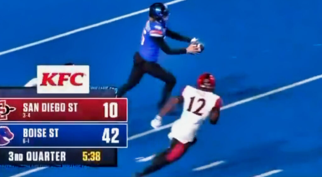 Kicker running with football during San Diego State vs. Boise State