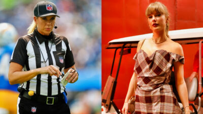 Photos of down judge Sarah Thomas and pop star Taylor Swift