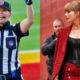 Photo of ref Sarah Thomas and photo of Taylor Swift arriving at Chiefs game