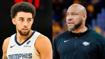 Scotty Pippen Jr. of the Memphis Grizzlies in action and Darvin Ham head coach of the Los Angeles Lakers during a NBA match