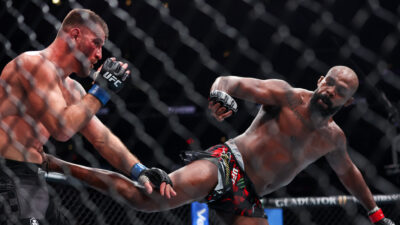 Jon Jones kicks Stipe Miocic