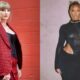 Taylor Swift n red outfit and Kayla Nicole posing in black outfit