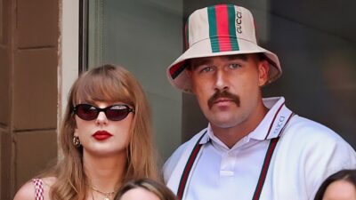 Singer-songwriter Taylor Swift and Travis Kelce of the Kansas City Chiefs attend the Men's Singles Final match between Taylor Fritz of the United States and Jannik Sinner of Italy on Day Fourteen of the 2024 US Open