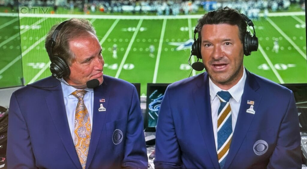 Tony Romo and Jim Nantz commentating NFL game.