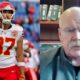 Travis Kelce in uniform and Andy Reid during interview