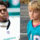 Photo of Tyreek Hill in Dolphins uniform and photo of kid in Tyreek Hill jersey