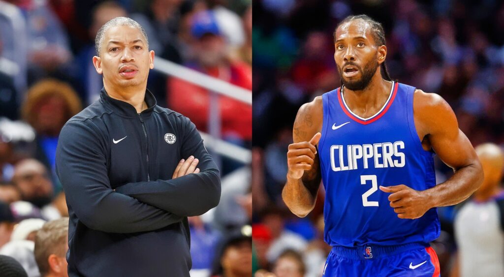 Head Coach Tyronn Lue and Kawhi Leonard of the Los Angeles Clippers