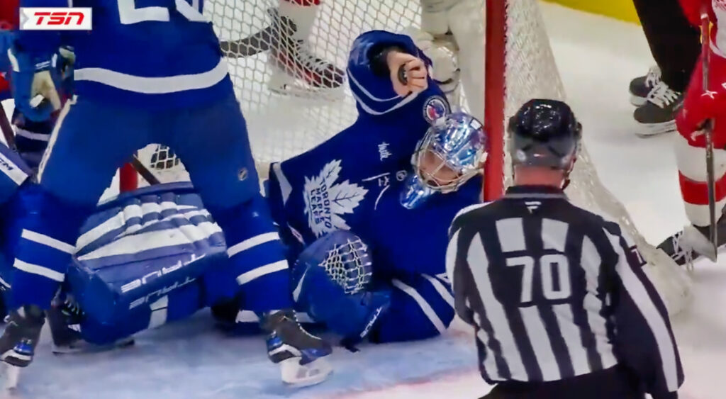 Anthony Stolarz of Toronto Maple Leafs making a save.