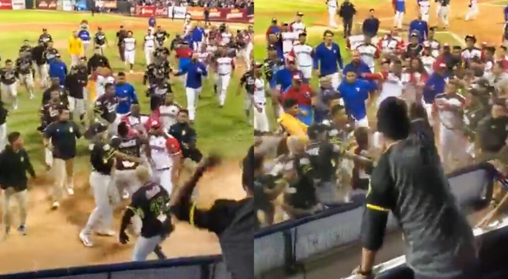 Venezuelan baseball teams fighting on field