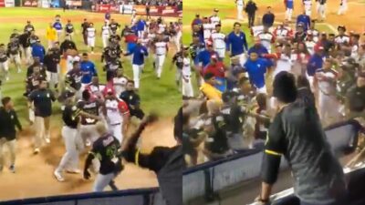 Venezuelan baseball teams fighting on field