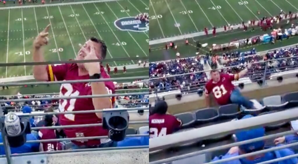 Washington Commanders fan falling