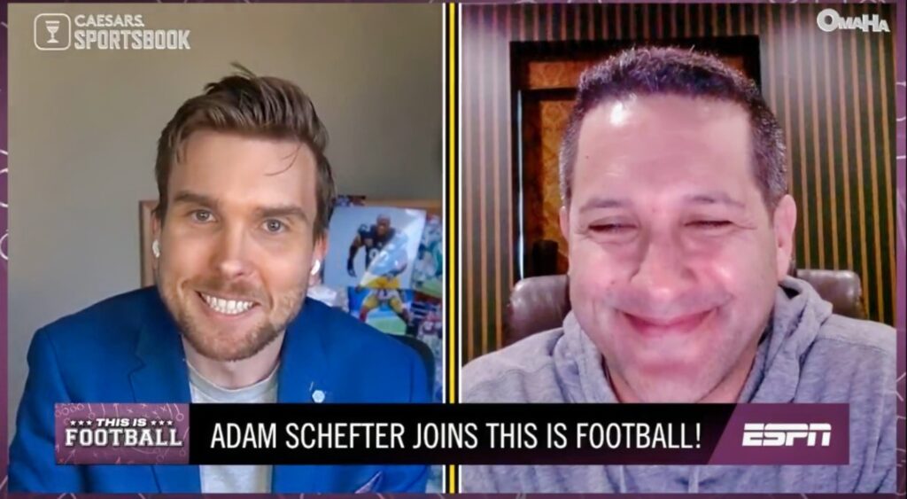 Adam Schefter telling the weirdest place he's broken NFL news