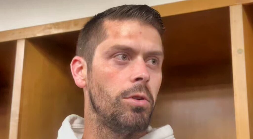 Justin Tucker of Baltimore Ravens speaking to reporters.