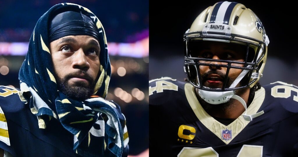 Marshon Lattimore and Cameron Jordan of New Orleans Saints looking on.