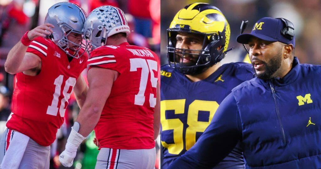 Ohio State Buckeyes and Michigan Wolverines react during a game.