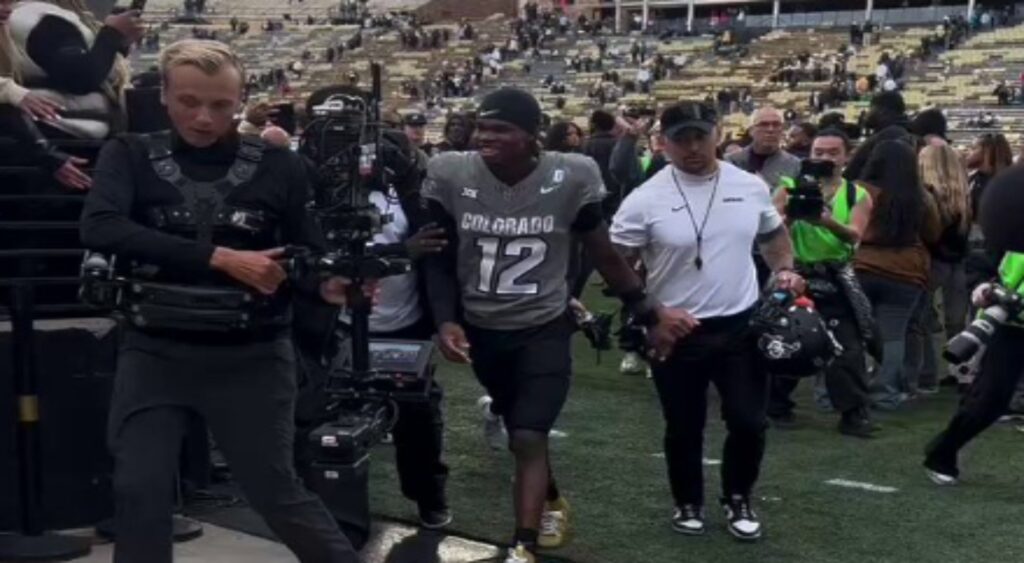 Travis Hunter of Colorado Buffaloes walking after win.