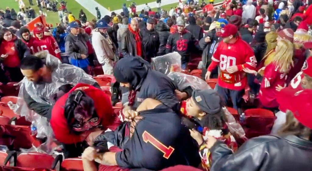 49ers fans fighting in the stands.