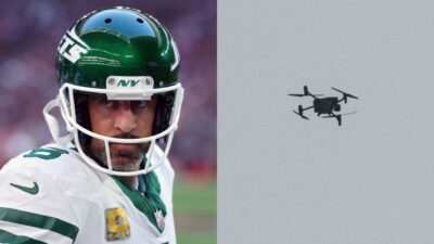 Aaron Rodgers and a drone in the sky