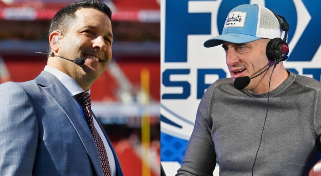 Adam Schefter smiling (left) Doug Gottlieb speaking (right)