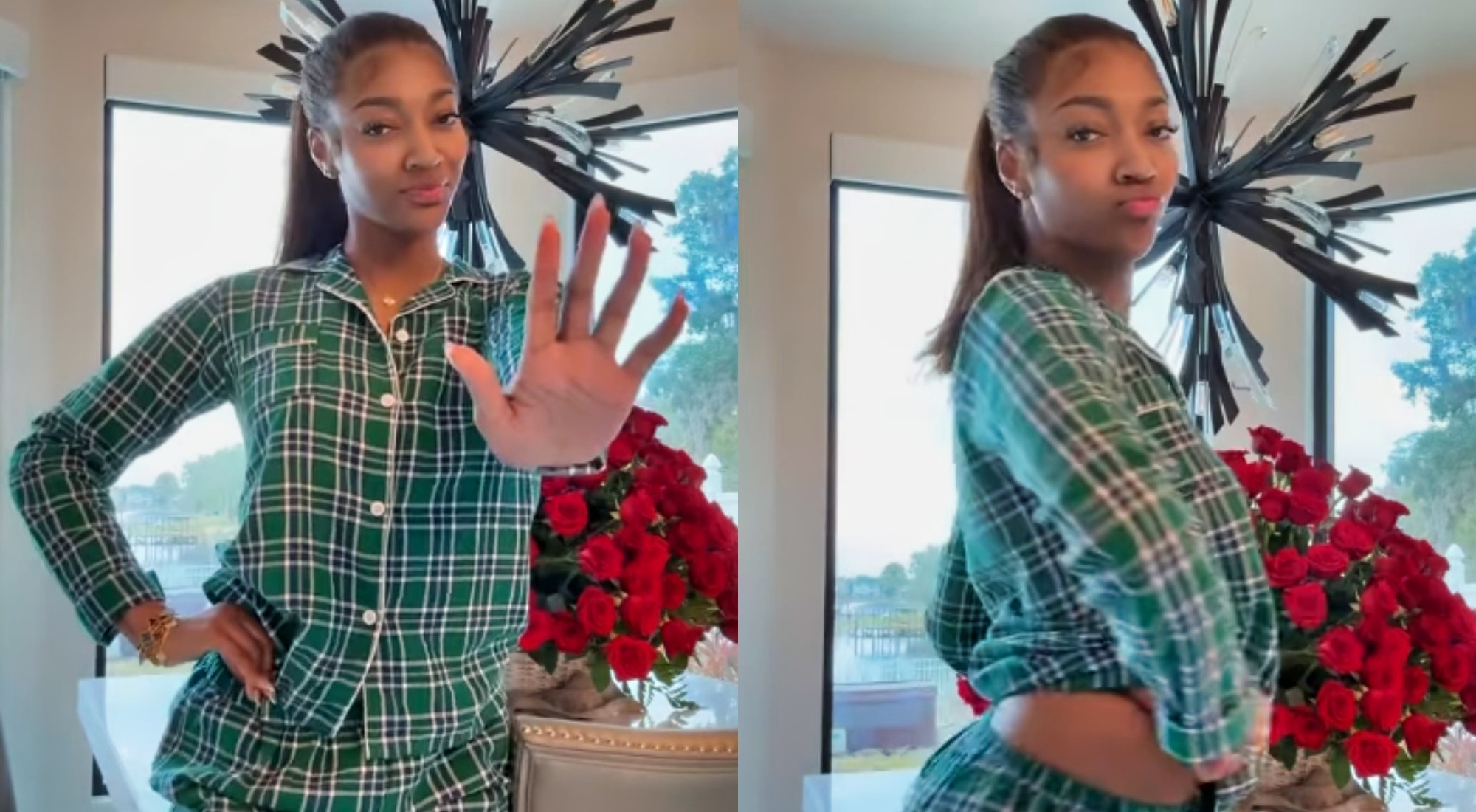 VIDEO: Angel Reese Dances Around In Her Curve-Hugging Christmas Pajamas  That Are A Perfect Fit For The Holidays