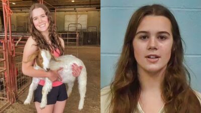 Aubrey Vanlandingham holding a goat and booking picture