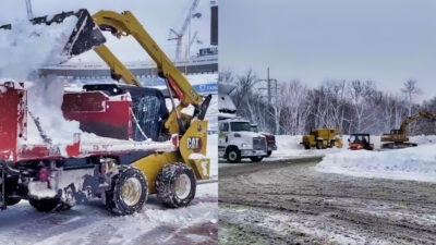 Buffalo Bills usign heavy equipment to clear snow