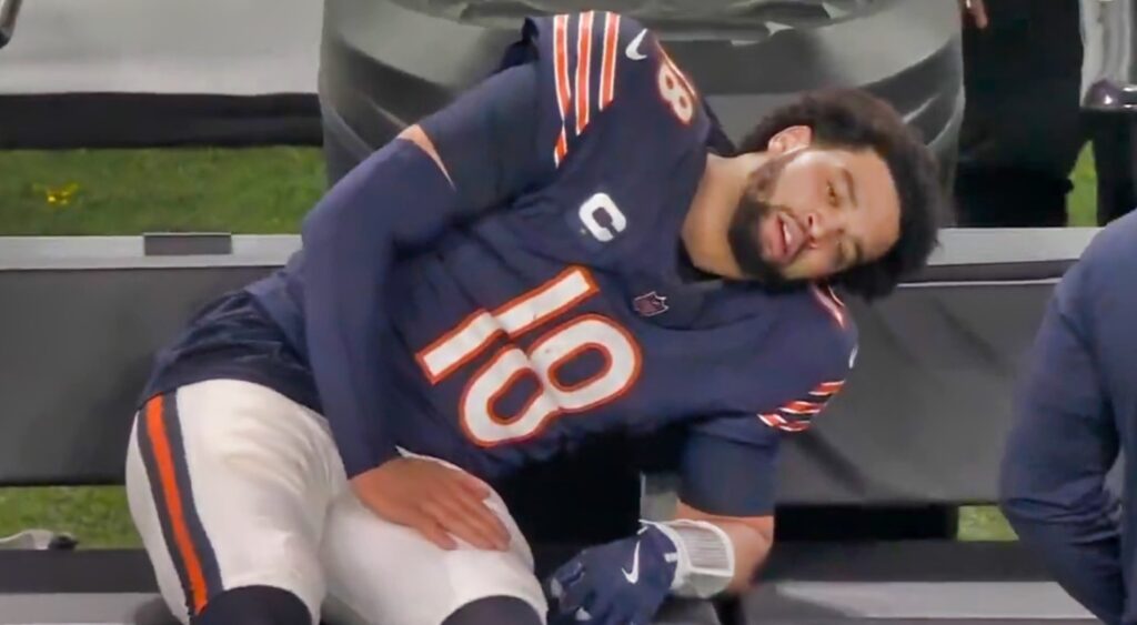 Caleb Williams sulking on Bears bench