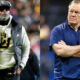 Photos of Deion Sanders in Colorado gear and Bill Belichick in Patriots gear