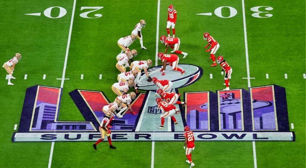 Brock Purdy #13 of the San Francisco 49ers lines up under center in the first quarter during Super Bowl LVIII against the Kansas City Chiefs at Allegiant Stadium on February 11, 2024 in Las Vegas, Nevada.