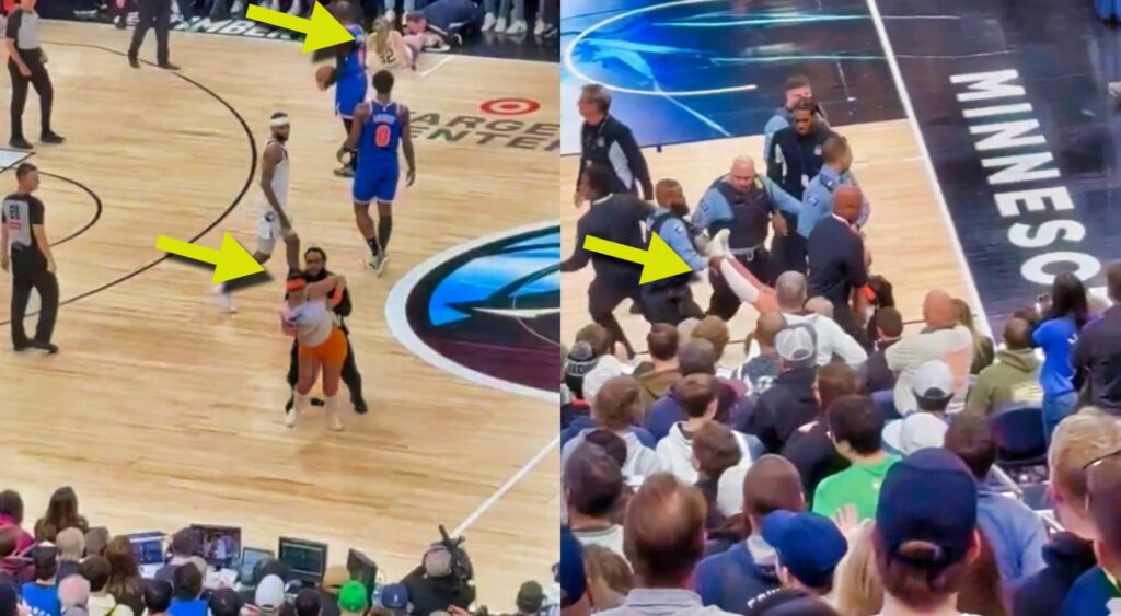 Photos of Fans running on court during Knicks-Timberwolves game