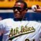 Ricky Henderson throwing first pitch before A's game