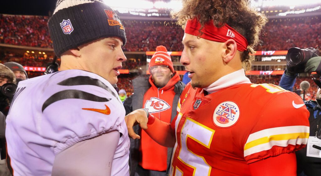 Joe Burrow and Patrick Mahomes on the field