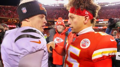 Joe Burrow and Patrick Mahomes on the field