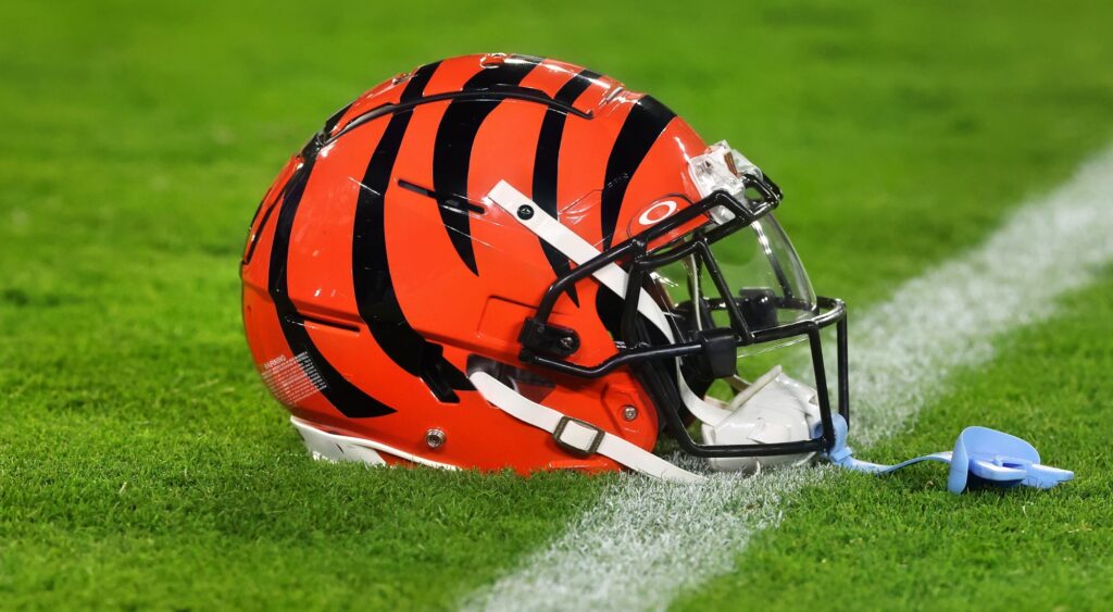 Cincinnati Bengals helmet shown on field.