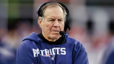 Bill Belichick on the sidelines in patriots gear