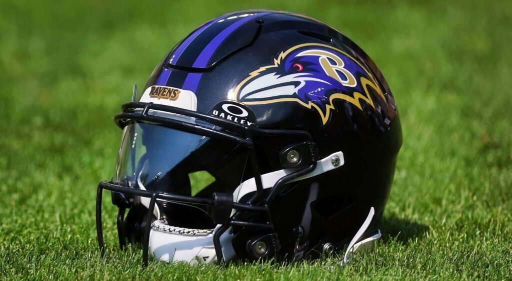 Baltimore Ravens helmet. The team has sent Diontae Johnson home.