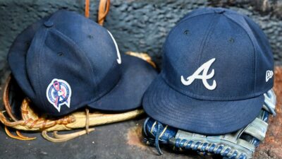 Atlanta Braves caps and gloves