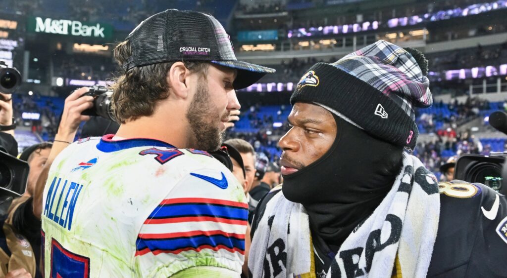 Josh Allen and Lamar Jackson speaking after game.