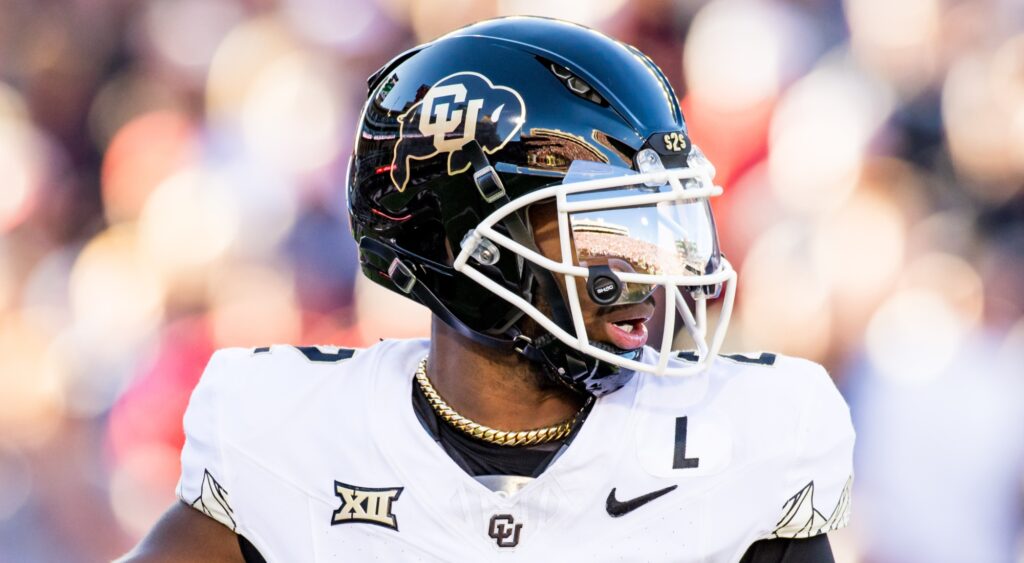 Shedeur Sanders of Colorado Buffaloes looking on.