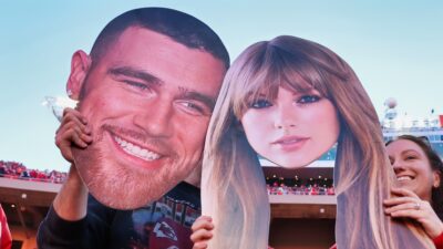 Travis Kelce and taylor Swift cut-outs